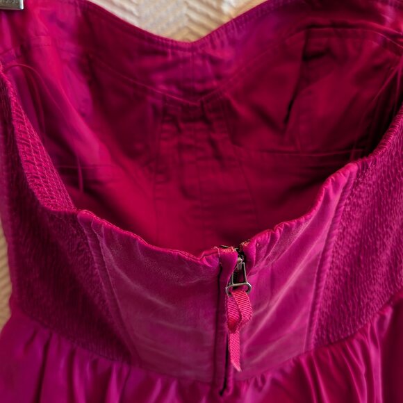 Rebecca Taylor 100% Silk Strapless Mini Dress Ruffled skirt Fuschia Size 4 Party - Picture 6 of 11